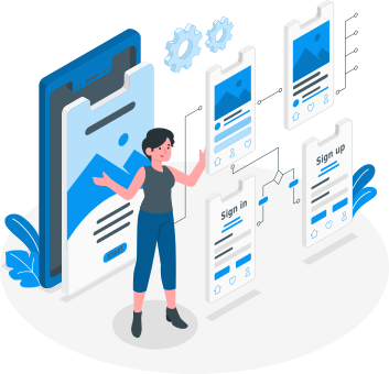 Une femme devant une infographie de UX design